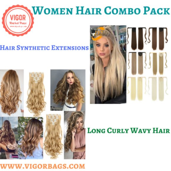 Long Straight Ponytail Hair Synthetic Extensions & Long Curly Wavy Hair 16 Clip main image 11
